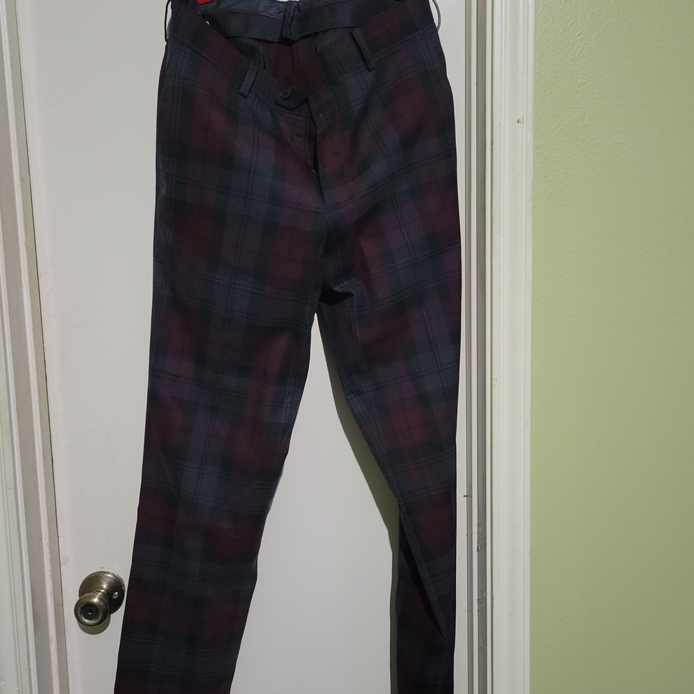 Bar III Men's Plaid Dress Pants - Black and Purple